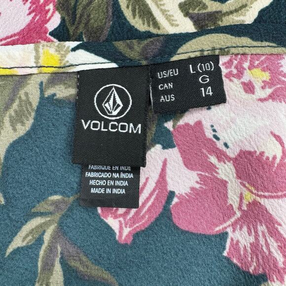 Volcom NEW Haute Tropic Dress Size L Emerald Green Floral Babydoll Strappy Back - Picture 9 of 11